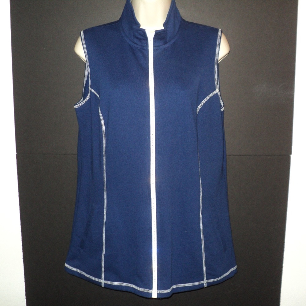 Quacker Factory Women's Size S Navy Blue Vest Rhinestone Front Zipped